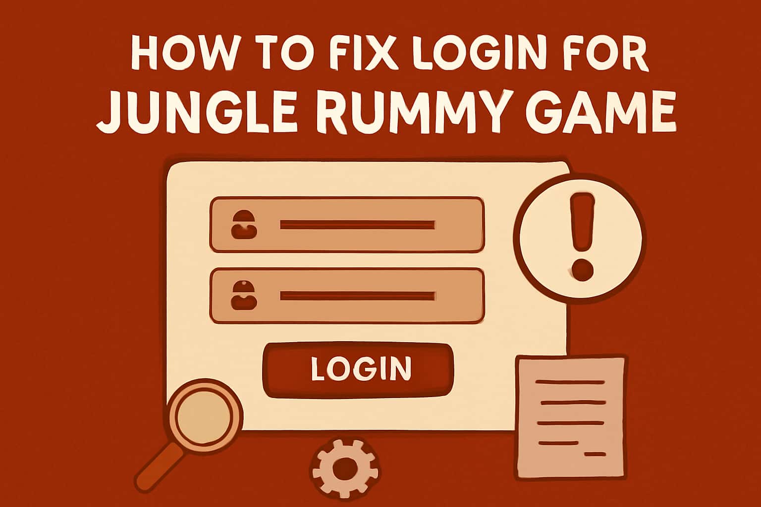 An informational graphic showcasing steps to fix login issues for Jungle Rummy Game.