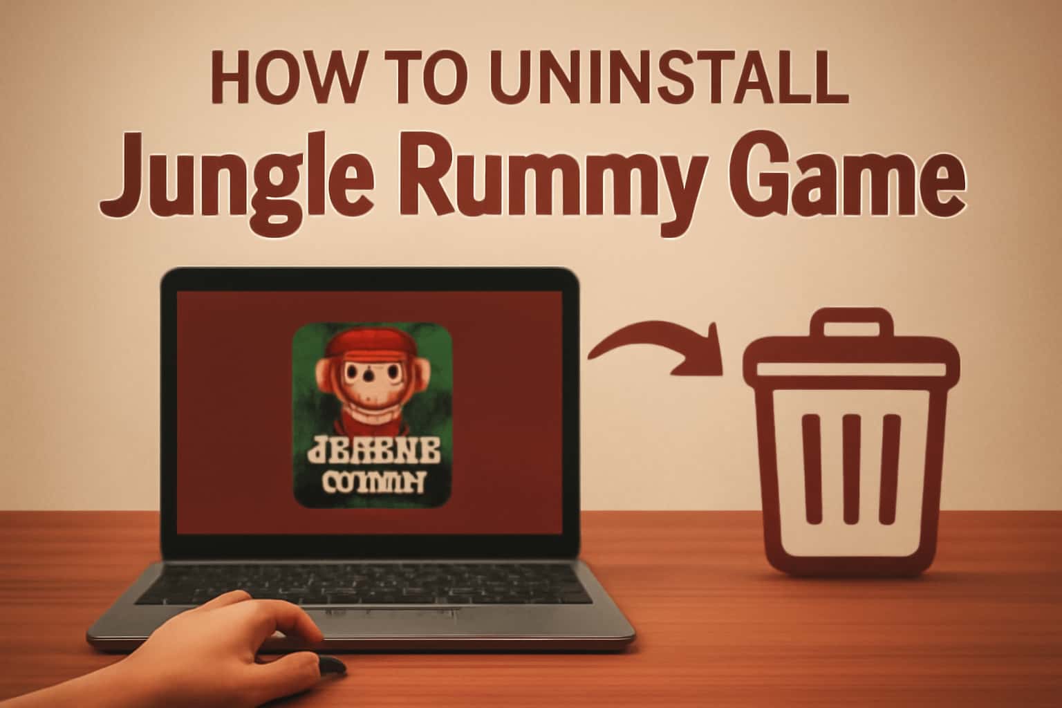 An informative scene depicting the steps to uninstall the Jungle Rummy Game from devices.