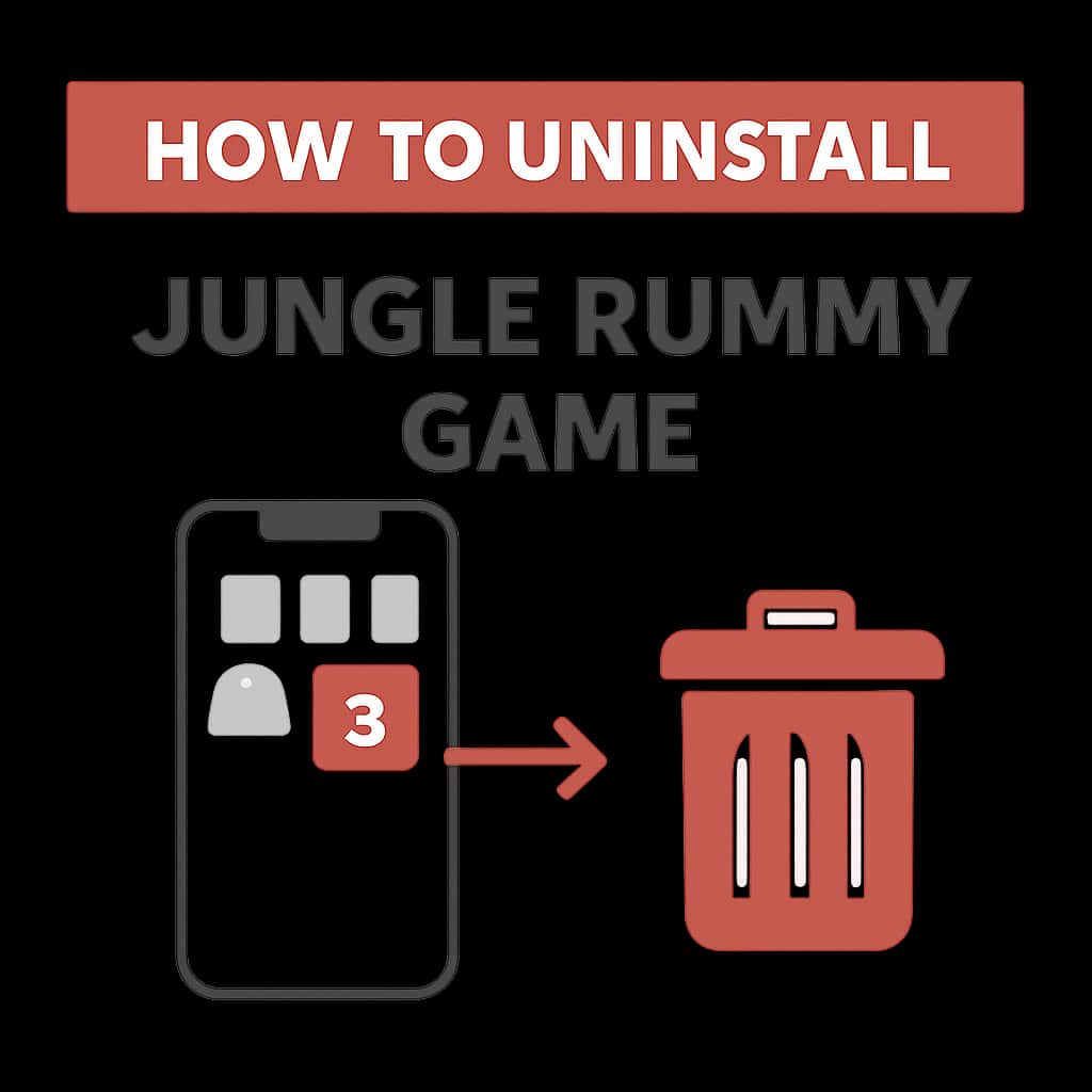 An illustration showing the uninstallation steps for the Jungle Rummy Game.