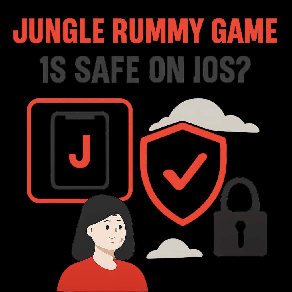 An illustration explaining the safety measures for the Jungle Rummy Game on iOS.