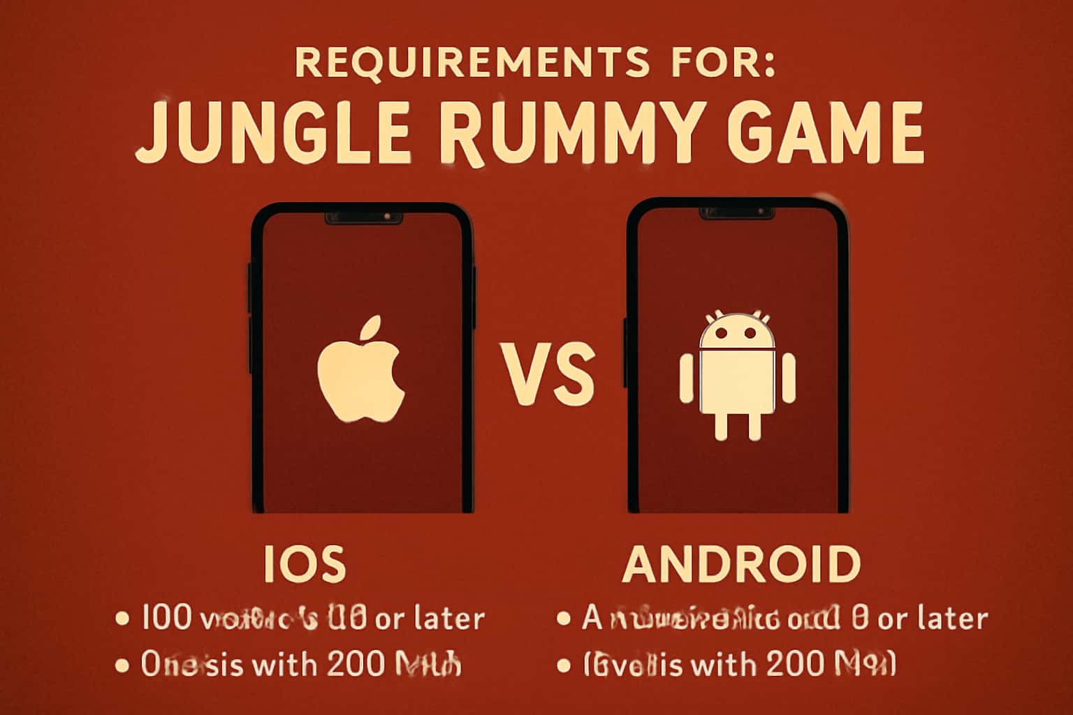 Informational graphic illustrating the requirements for the Jungle Rummy Game on iOS and Android.