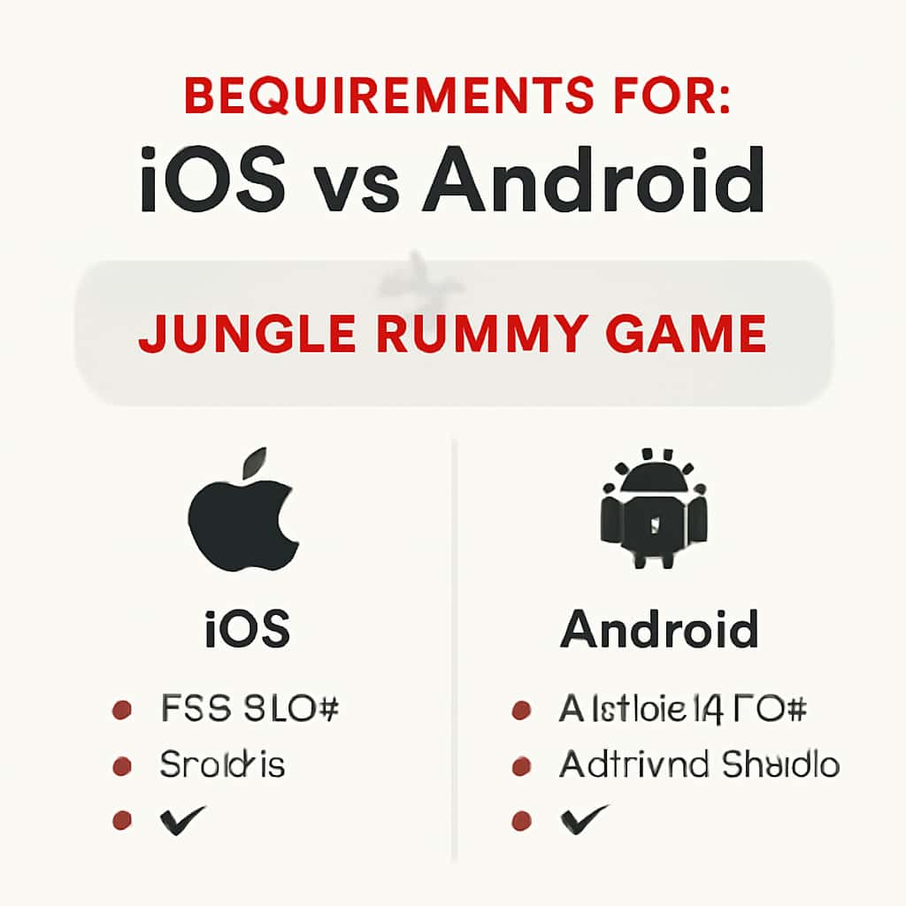 Diagram showing the installation requirements for Jungle Rummy Game on iOS and Android.