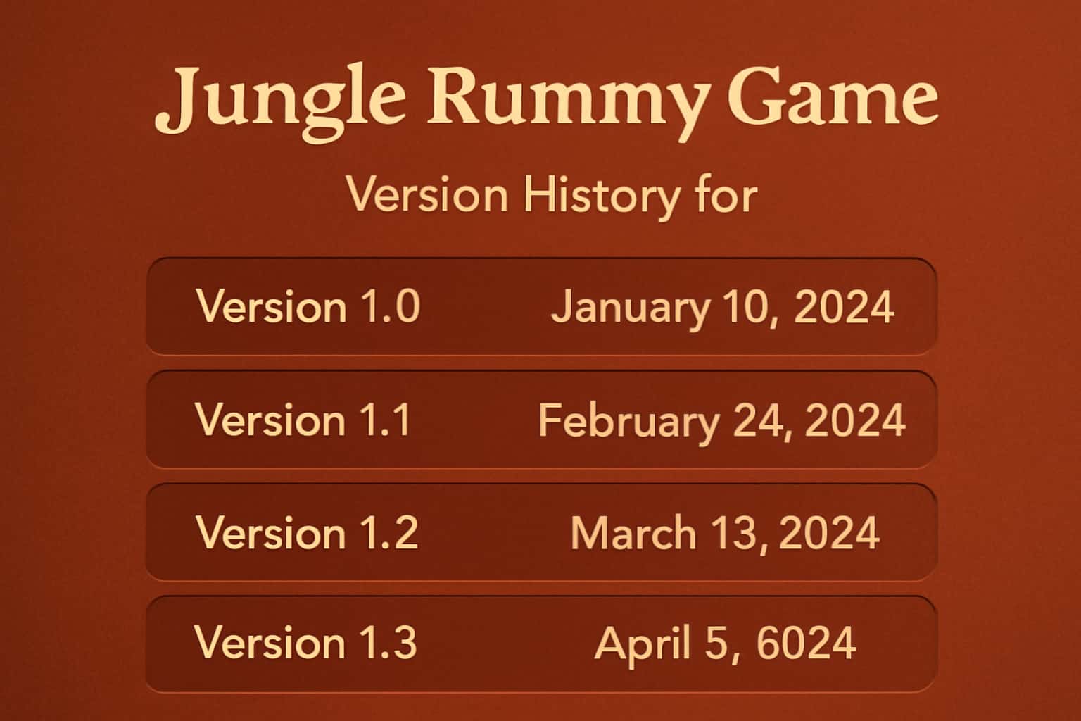 Informational scene depicting the version history of Jungle Rummy Game.