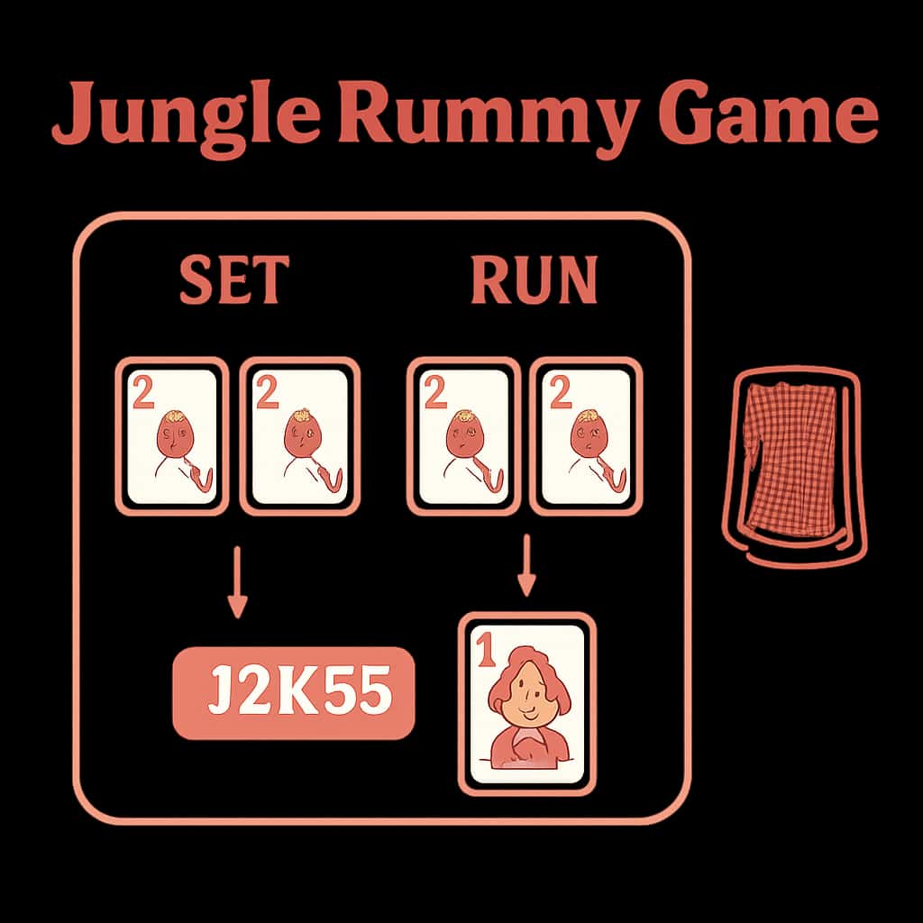 An educational diagram illustrating the installation process for Jungle Rummy Game.